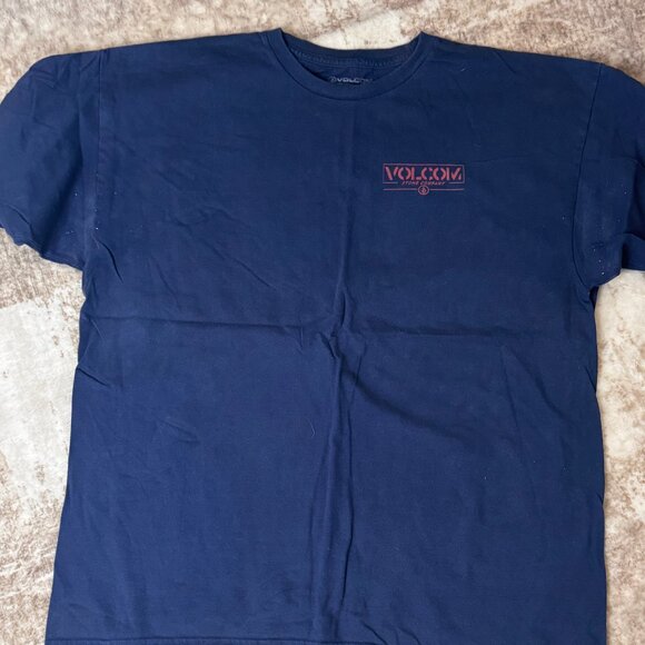 Volcom Navy Blue S/S Cotton T-shirt w/ Red Branding on Front & Back, XL - Picture 2 of 2